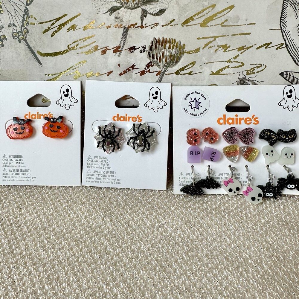 Claire's Halloween Earrings Mega bundle: Spider Web, Pumpkin & 9 Pair Assorted